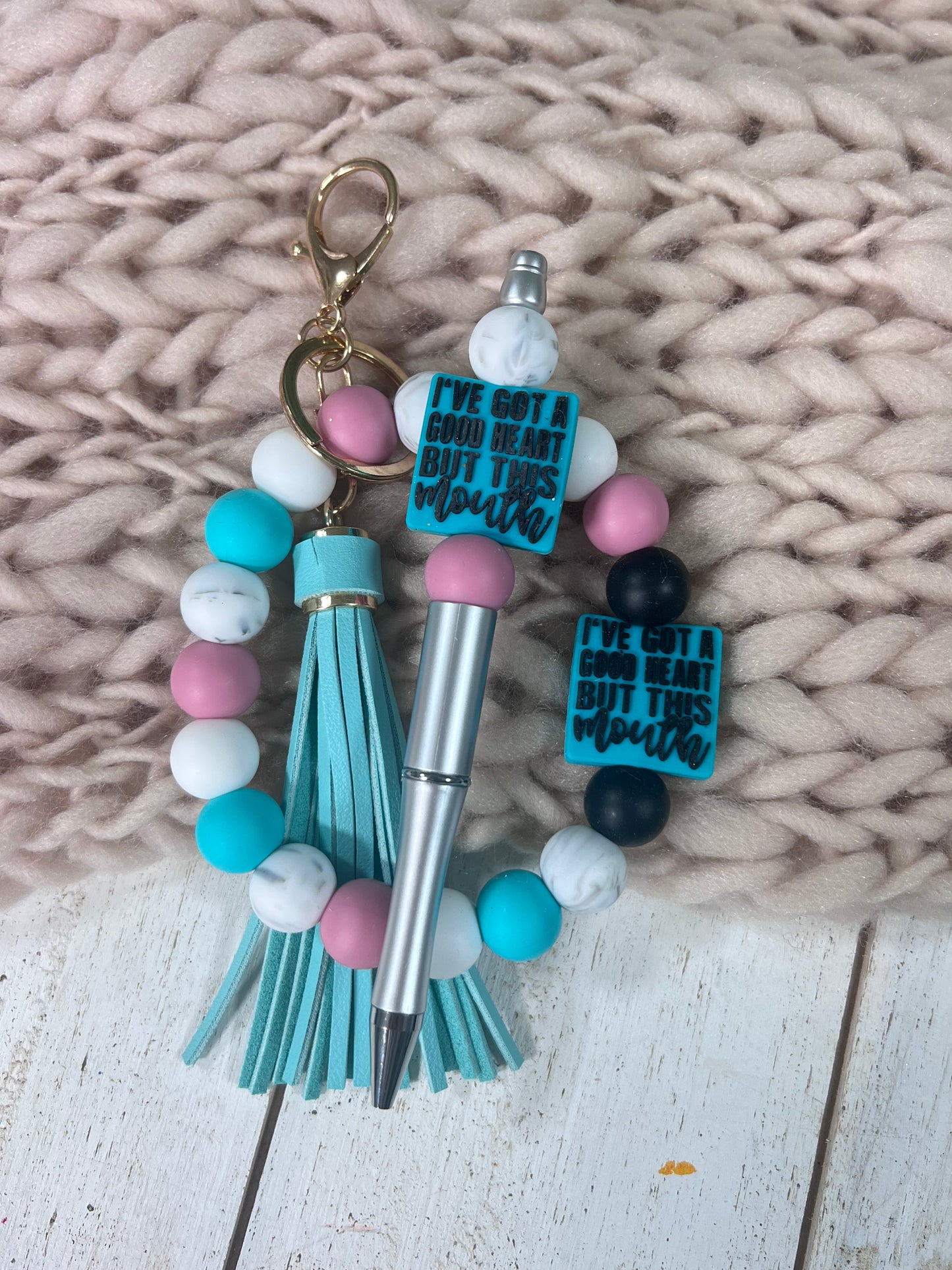 Keychain wristlet and matching pen - good heart but this mouth