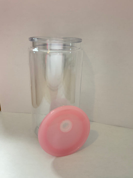 Light pink lid 16oz Snowglobe tumbler