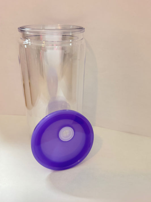 Purple lid 16oz Snowglobe tumbler