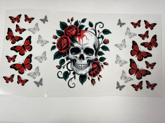 Skulls with roses and butterflies