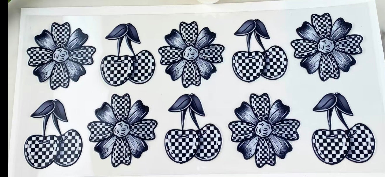 Checkered flowers and cherries wrap