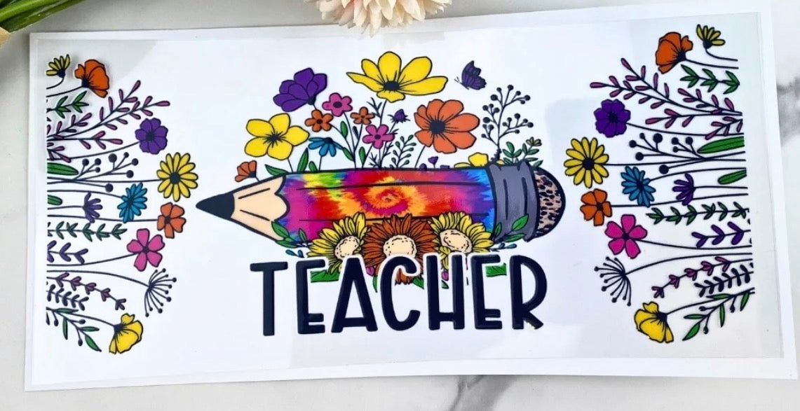 Teacher with flowers wrap